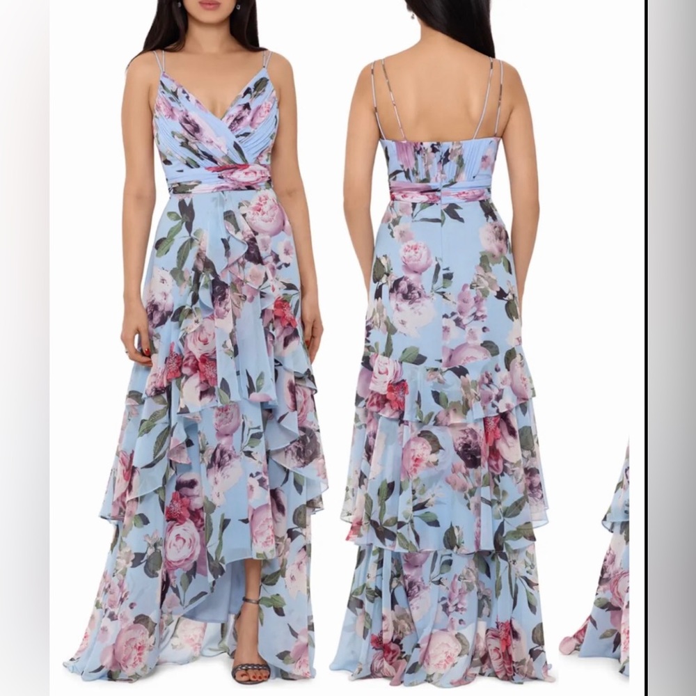XSCAPE Blue Floral Gown - size 4